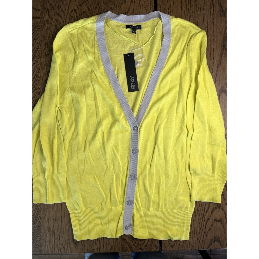APT. 9 Bright Yellow 3/4 Sleeve‎ V-Neck Cotton/Rayon Cardigan Sweater Sz L NWT